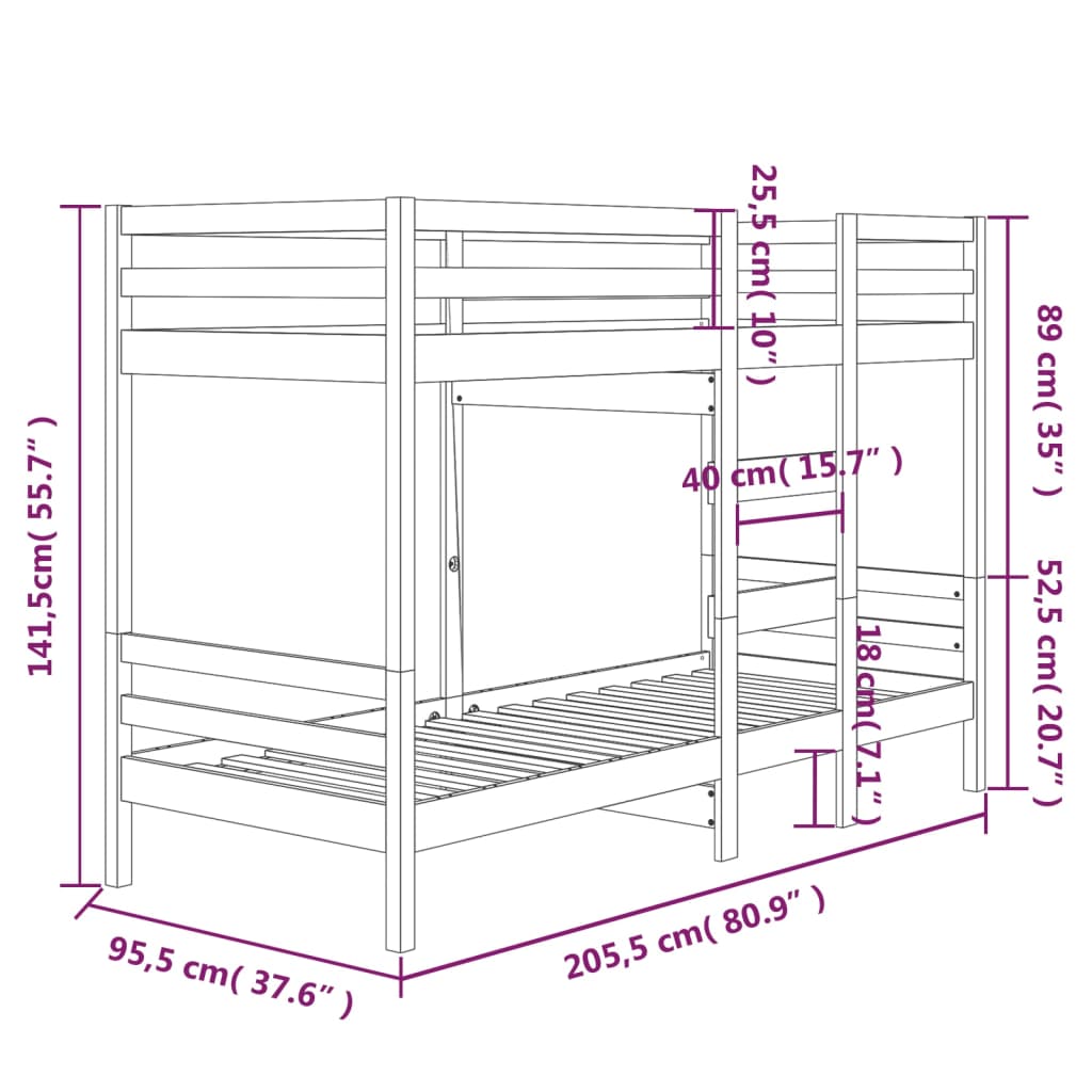 vidaXL Etagenbett ohne Matratze 90x200 cm Massivholz Kiefer