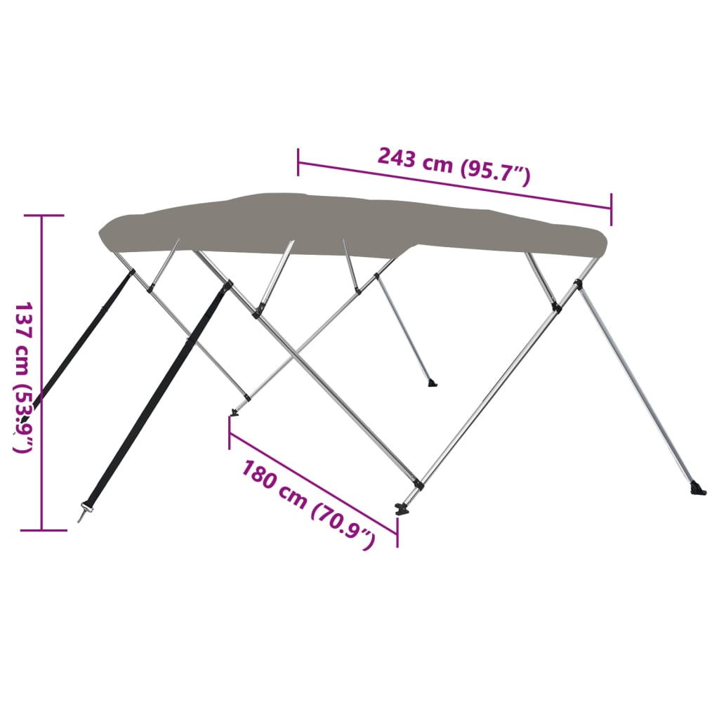 vidaXL 4-Bow Bimini-Top Grau 243x180x137 cm