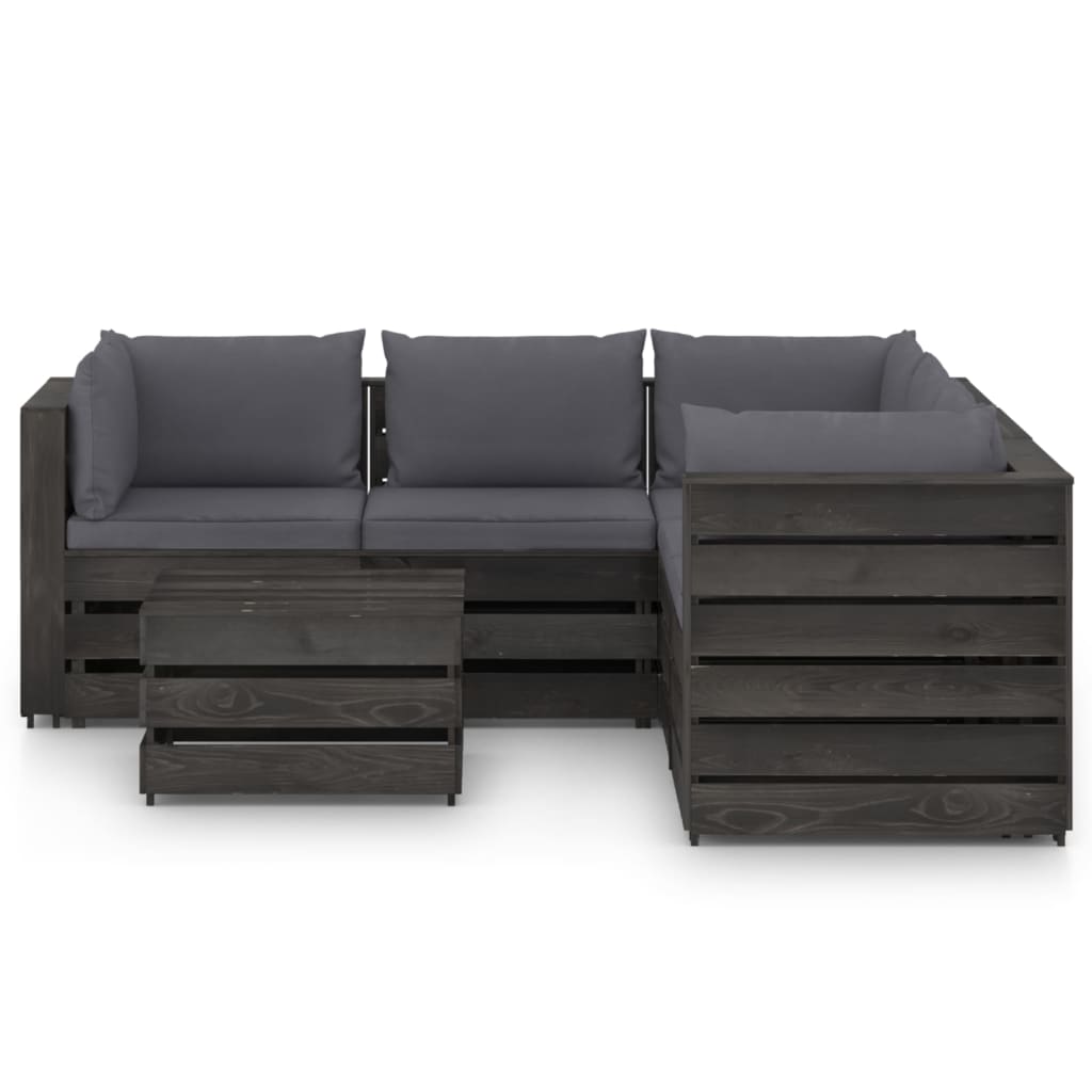 vidaXL 6-tlg. Garten-Lounge-Set mit Kissen Grau Imprägniertes Holz