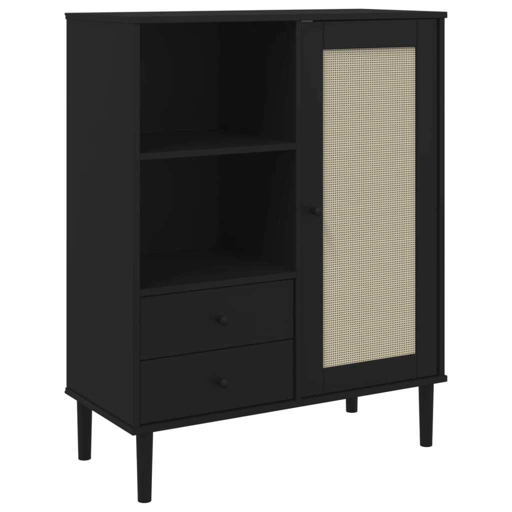 vidaXL Highboard SENJA Rattan-Optik Schwarz 90x40x112 cm Kiefernholz