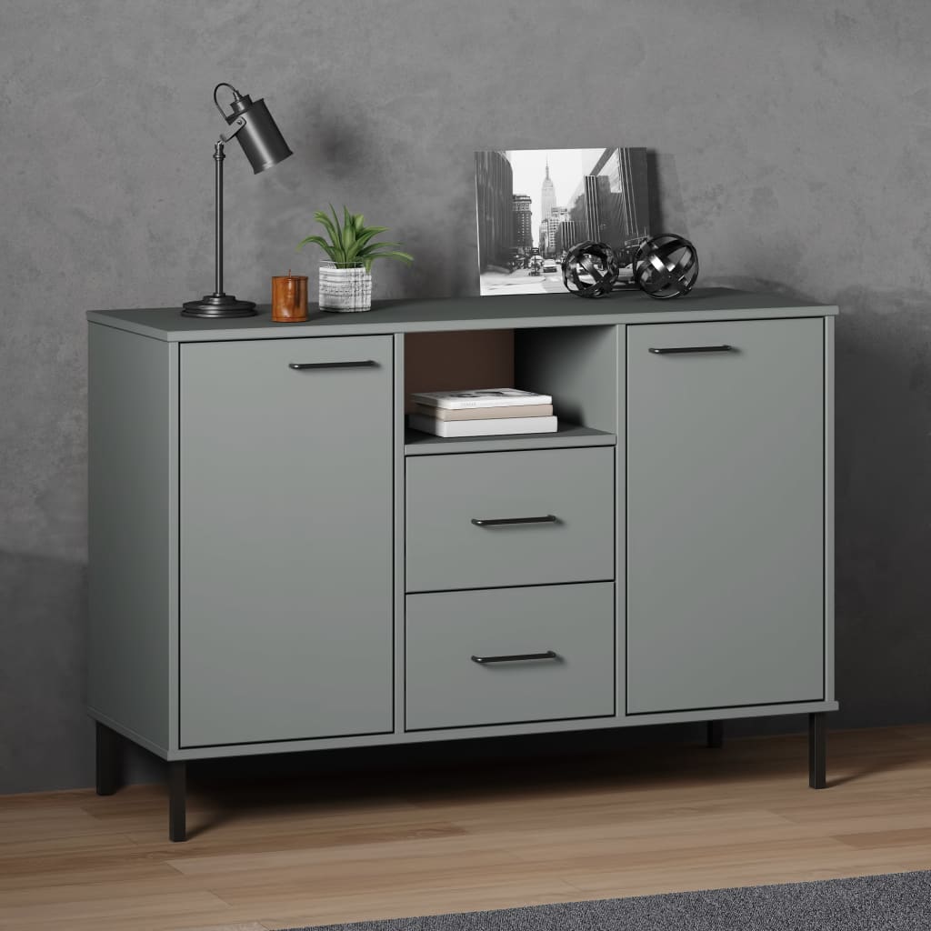 vidaXL Sideboard OSLO mit Metallbeinen Grau 113x40x77 cm Massivholz