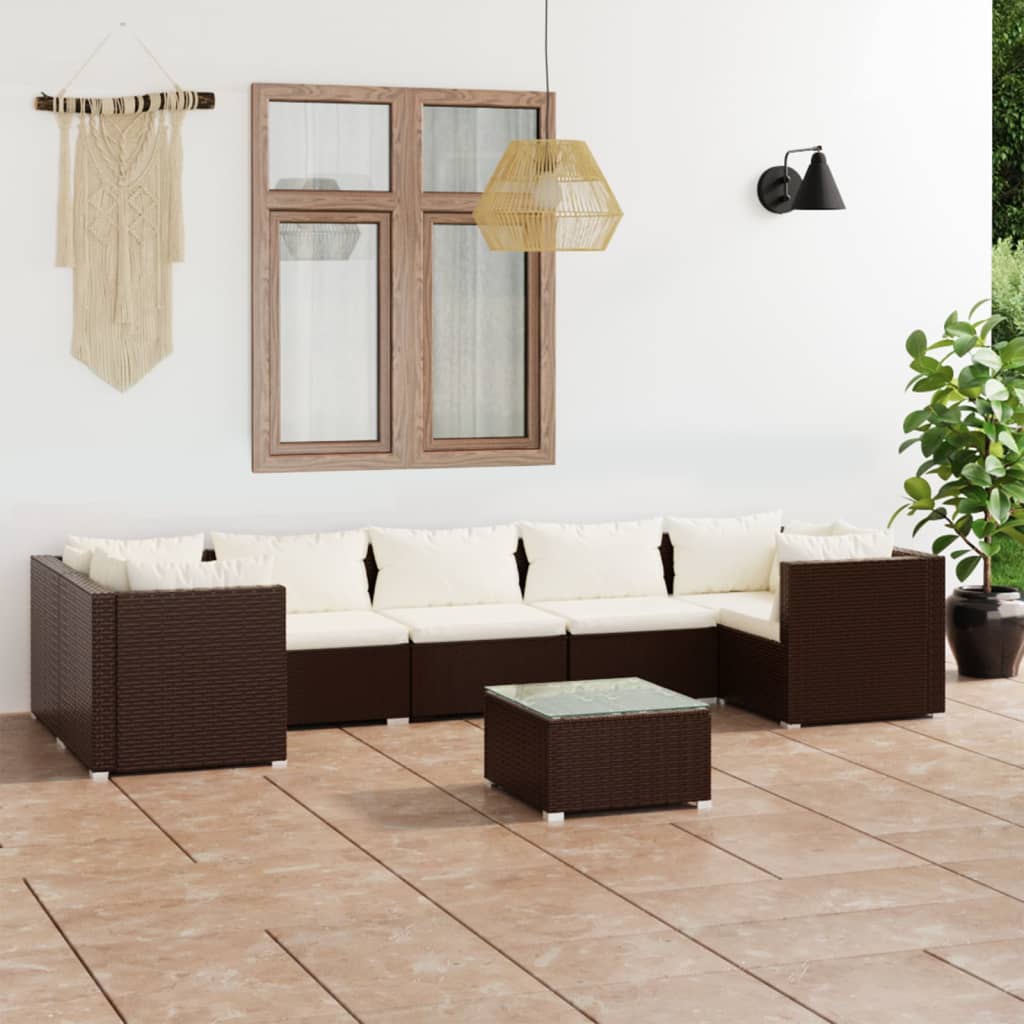 vidaXL 8-tlg. Garten-Lounge-Set mit Kissen Poly Rattan Braun