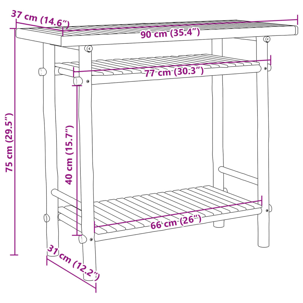 vidaXL Konsolentisch 90x37x75 cm Bambus