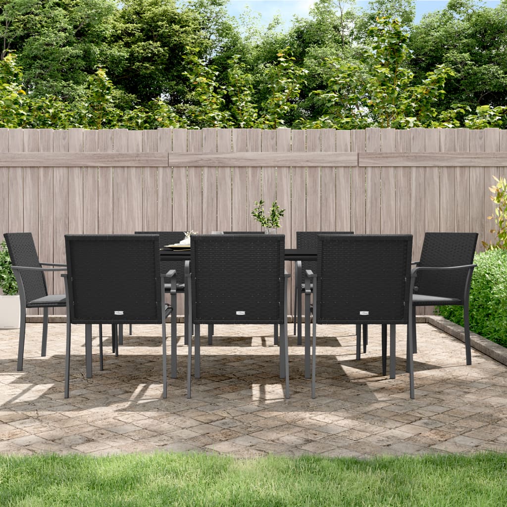 vidaXL 9-tlg. Garten-Essgruppe mit Kissen Poly Rattan und Stahl