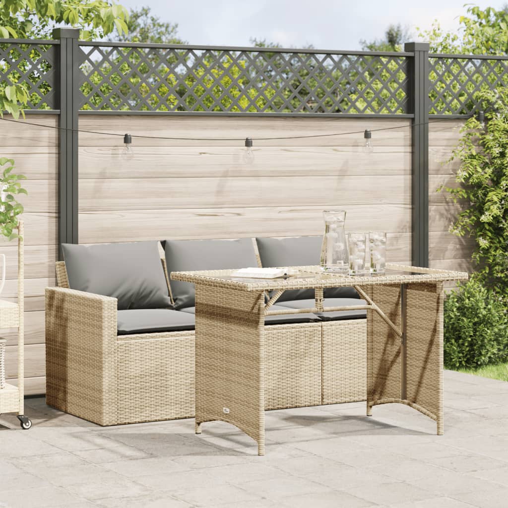 vidaXL 2-tlg. Garten-Essgruppe mit Kissen Beige Poly Rattan