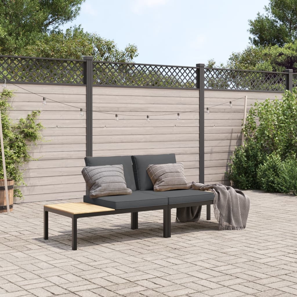 vidaXL 2-tlg. Garten-Sofagarnitur mit Kissen Schwarz Aluminium