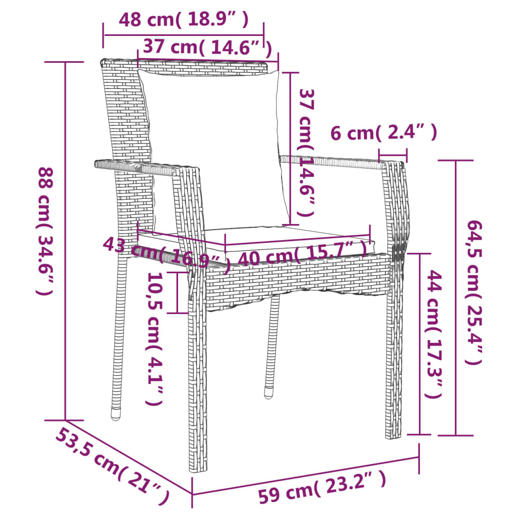 vidaXL 5-tlg. Garten-Essgruppe mit Kissen Schwarz und Grau Poly Rattan