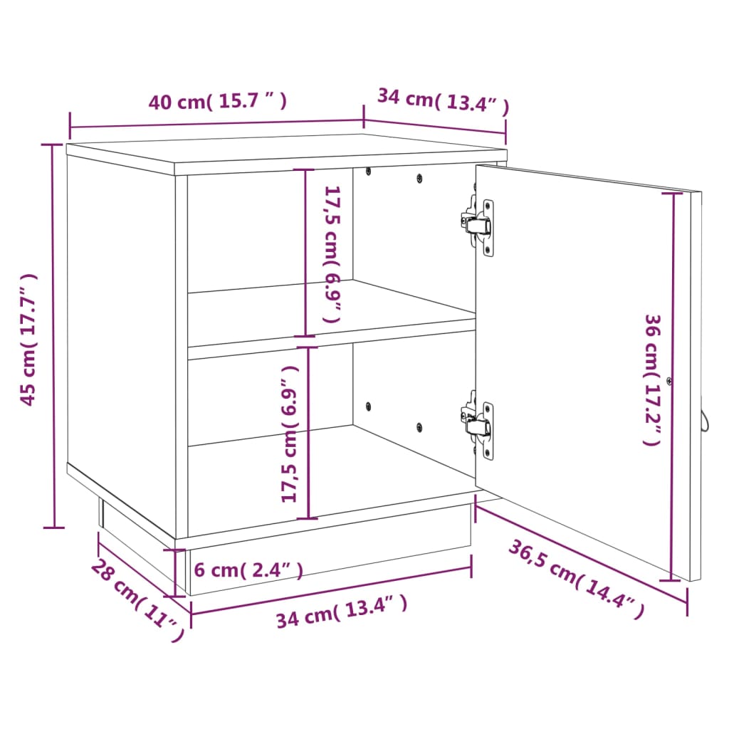 vidaXL Nachttisch Weiß 40x34x45 cm Massivholz Kiefer