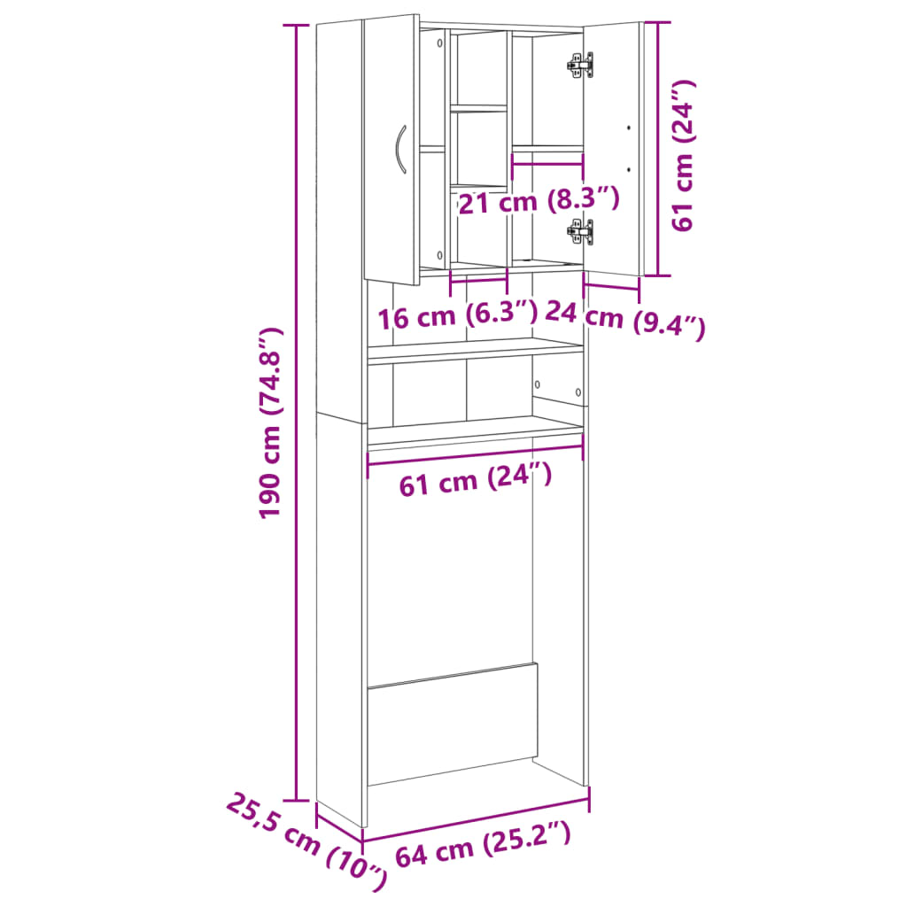 vidaXL Waschmaschinenschrank Sonoma-Eiche 64x25,5x190 cm