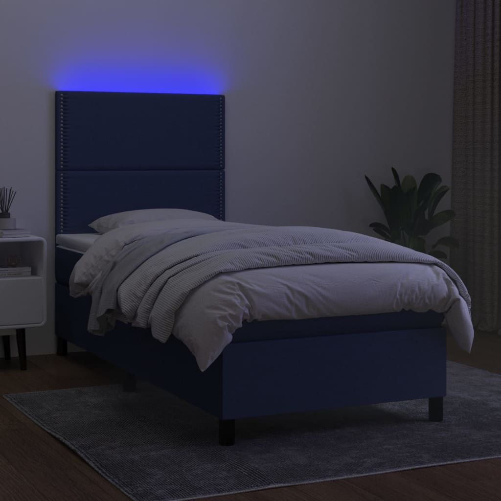 vidaXL Boxspringbett mit Matratze & LED Blau 90x200 cm Stoff