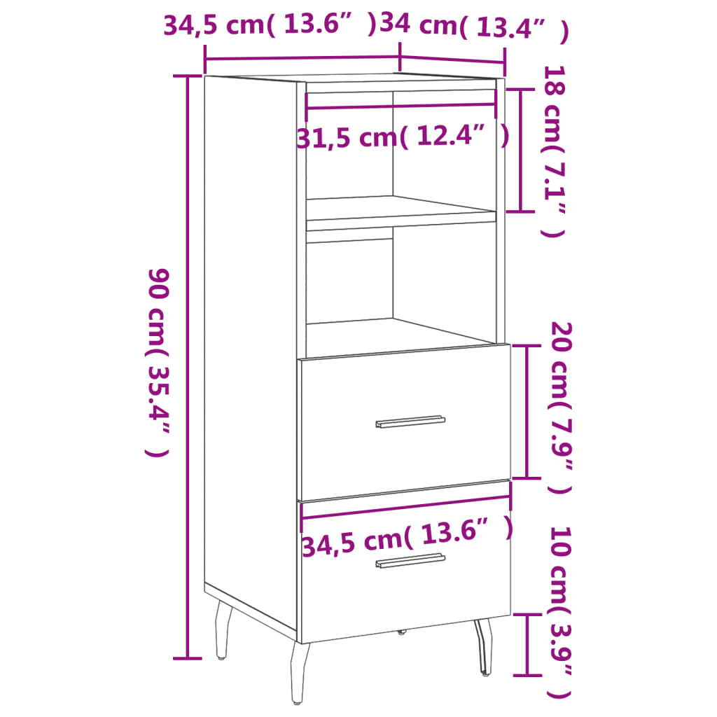 vidaXL Sideboard Grau Sonoma 34,5x34x90 cm Holzwerkstoff