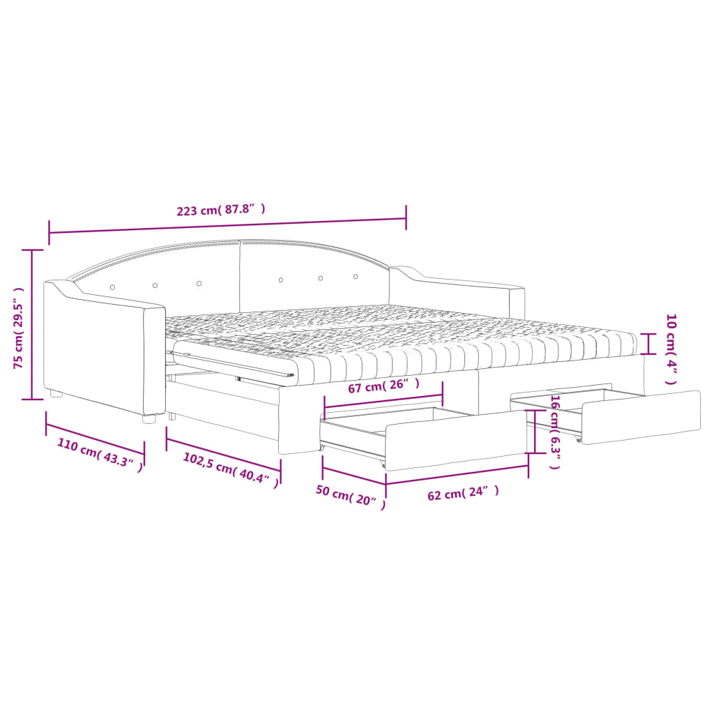 vidaXL Tagesbett Ausziehbar mit Schubladen Creme 100x200 cm Stoff