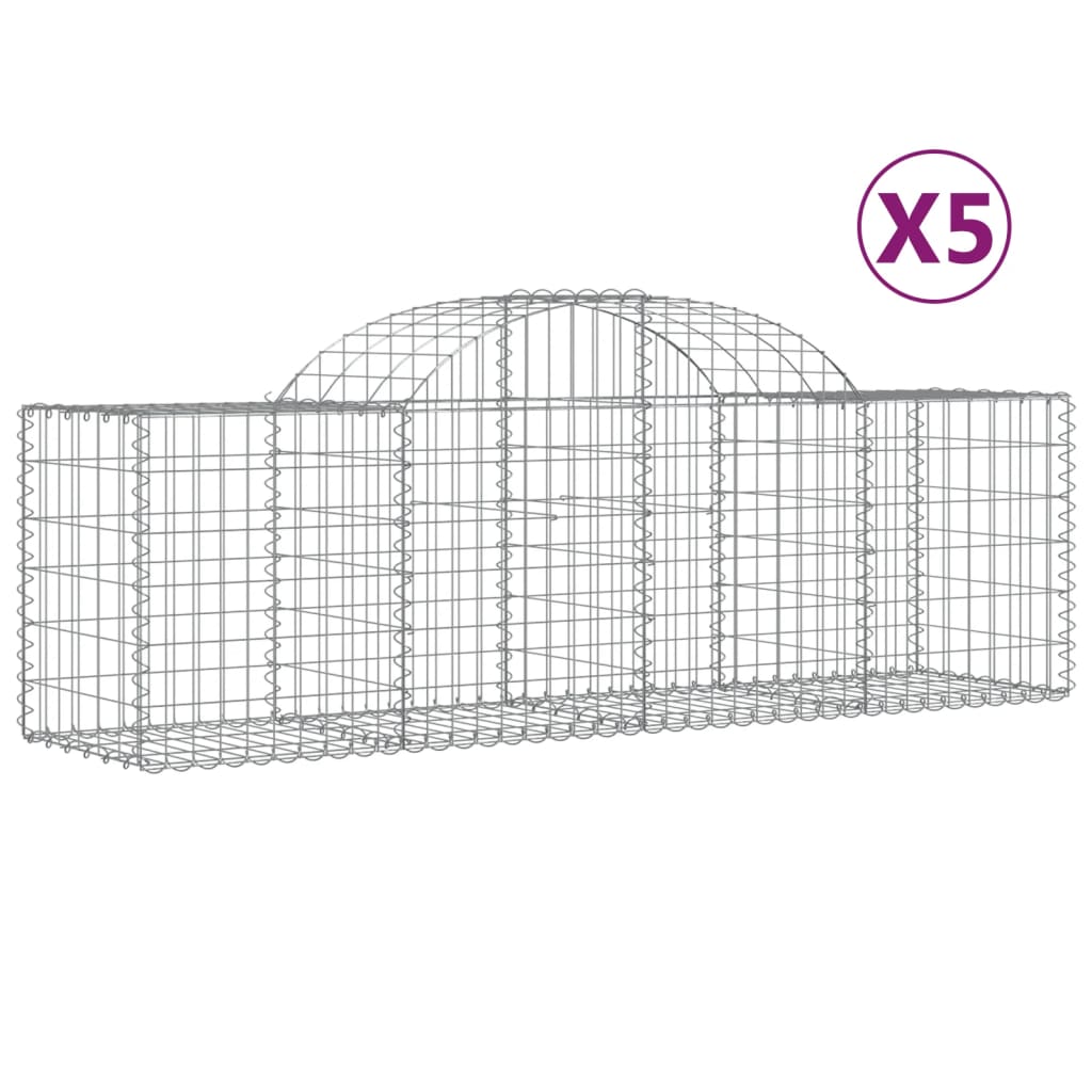 vidaXL Gabionen mit Hochbogen 5 Stk. 200x50x60/80 cm Verzinktes Eisen