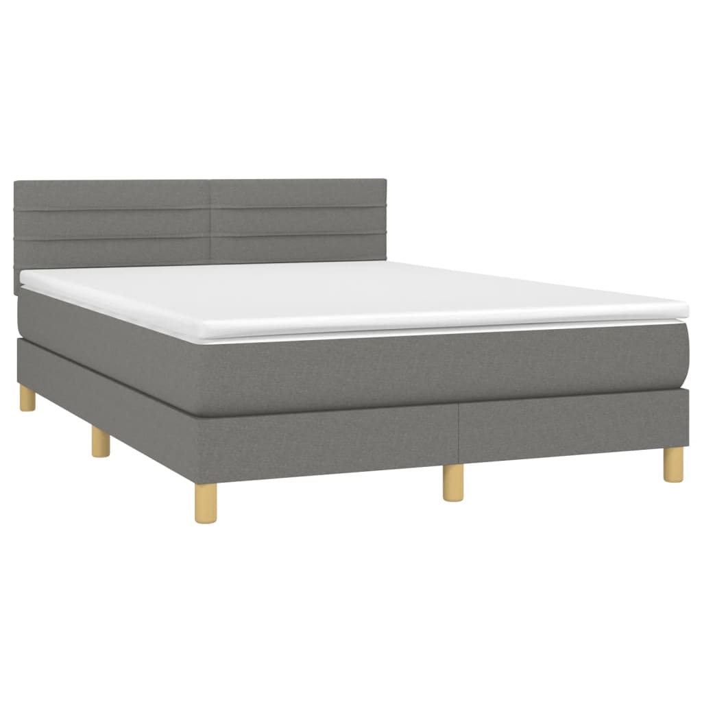 vidaXL Boxspringbett mit Matratze Dunkelgrau 140x200 cm Stoff