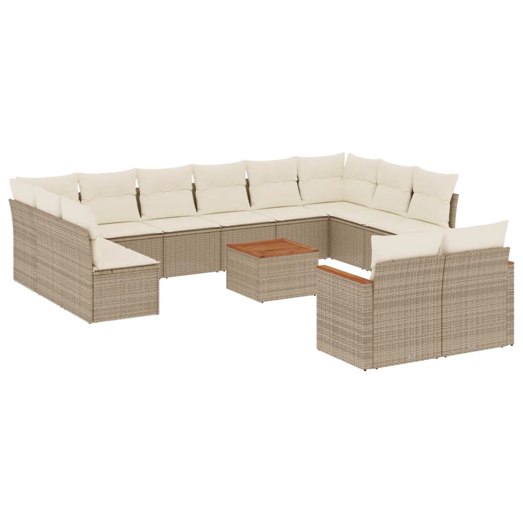 vidaXL 13-tlg. Garten-Sofagarnitur mit Kissen Beige Poly Rattan