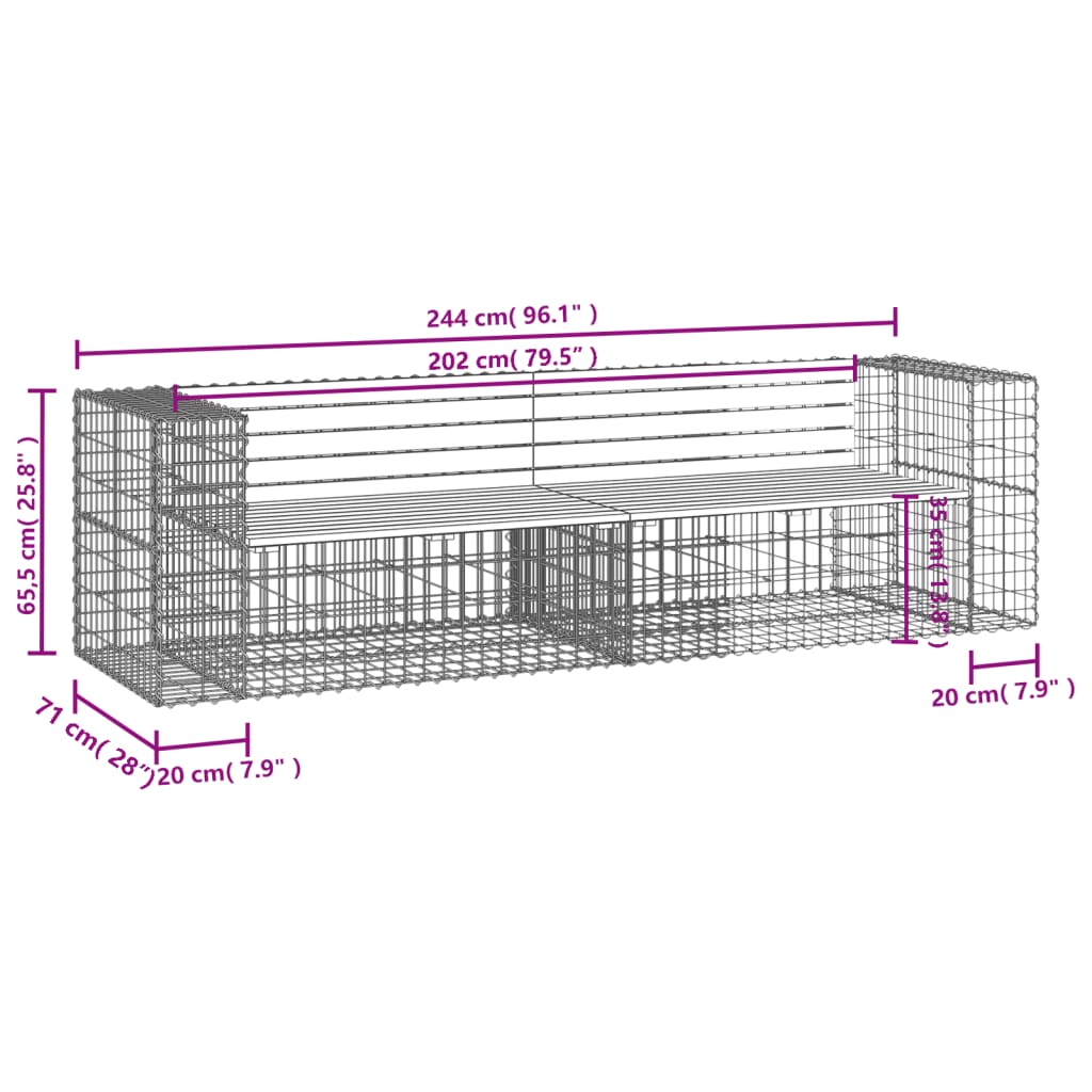 vidaXL Gartenbank aus Gabionen 244x71x65,5 cm Massivholz Douglasie