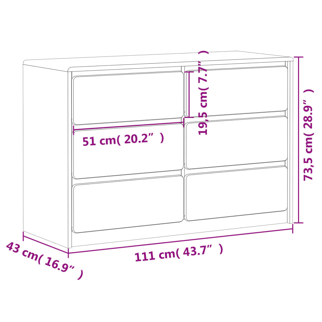 vidaXL Schubladenkommode SAUDA Eiche-Optik 111x43x73,5 cm Kiefernholz