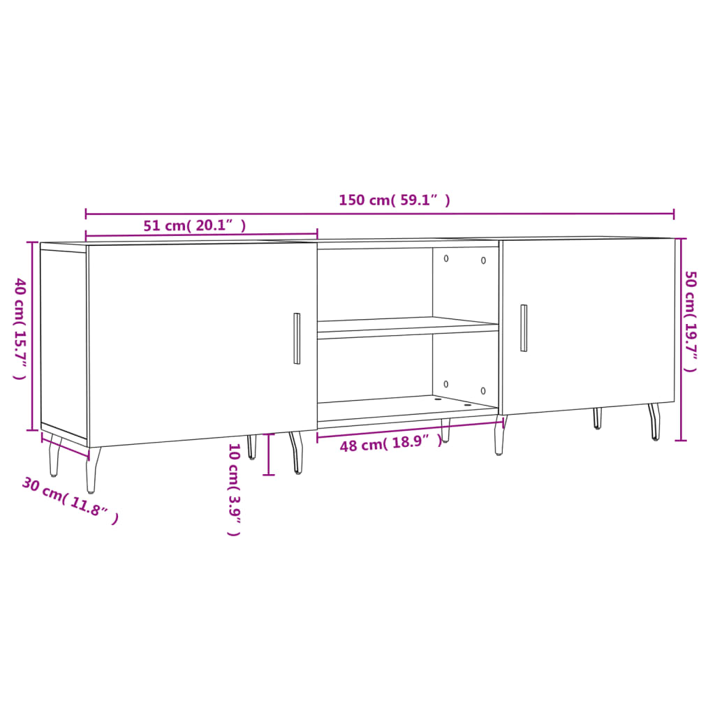 vidaXL TV-Schrank Weiß 150x30x50 cm Holzwerkstoff