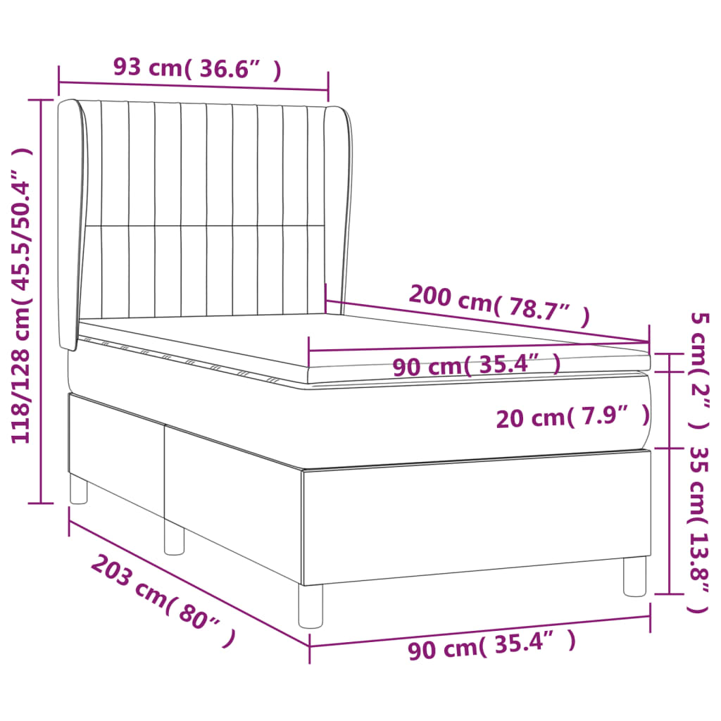 vidaXL Boxspringbett mit Matratze Hellgrau 90x200 cm Stoff