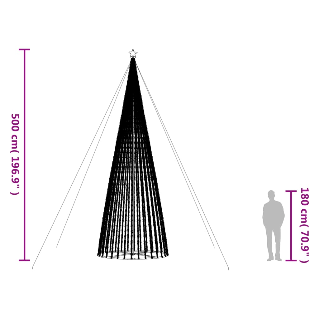 vidaXL Weihnachtsbaum Kegelform 1544 LEDs Mehrfarbig 500 cm