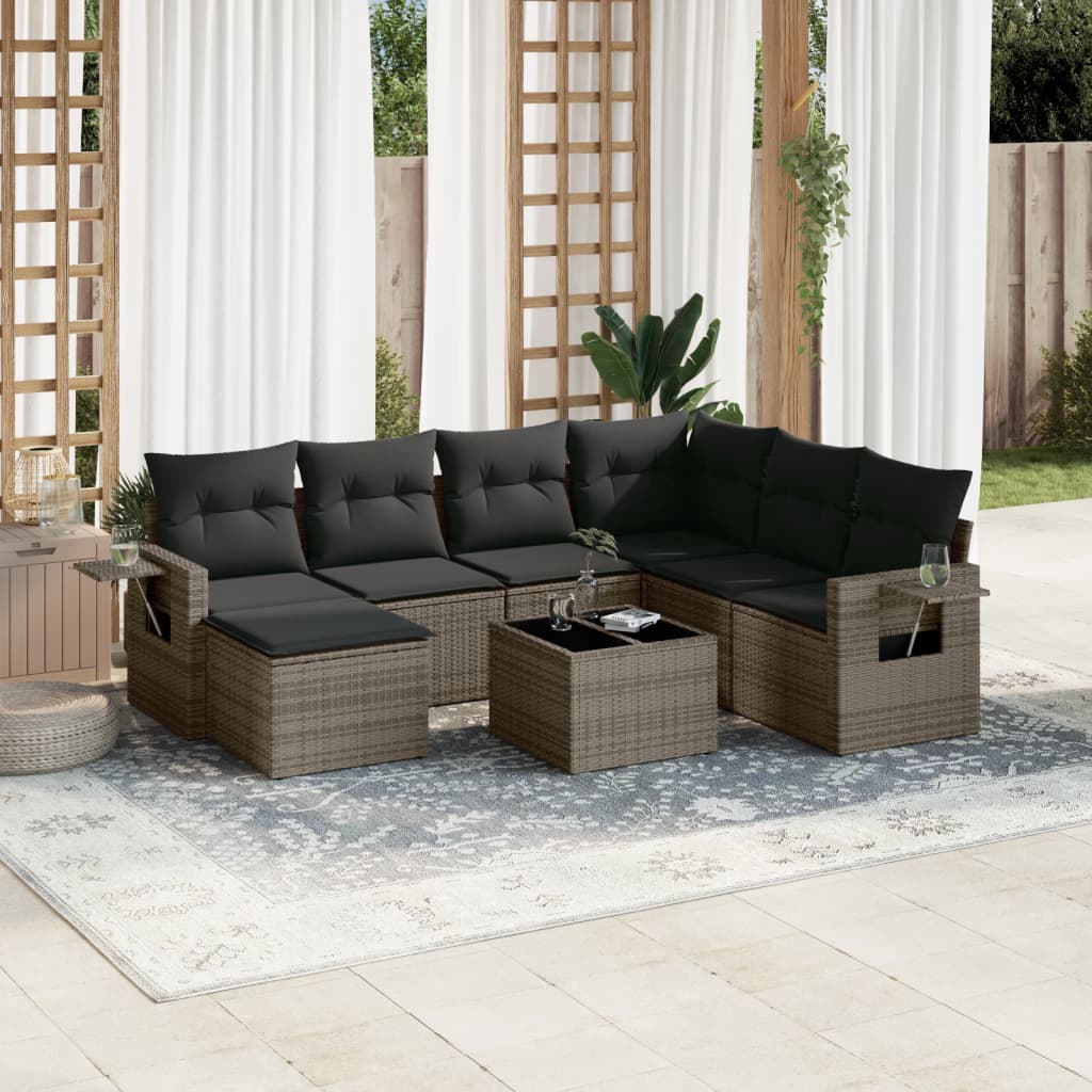 vidaXL 8-tlg. Garten-Sofagarnitur mit Kissen Grau Poly Rattan