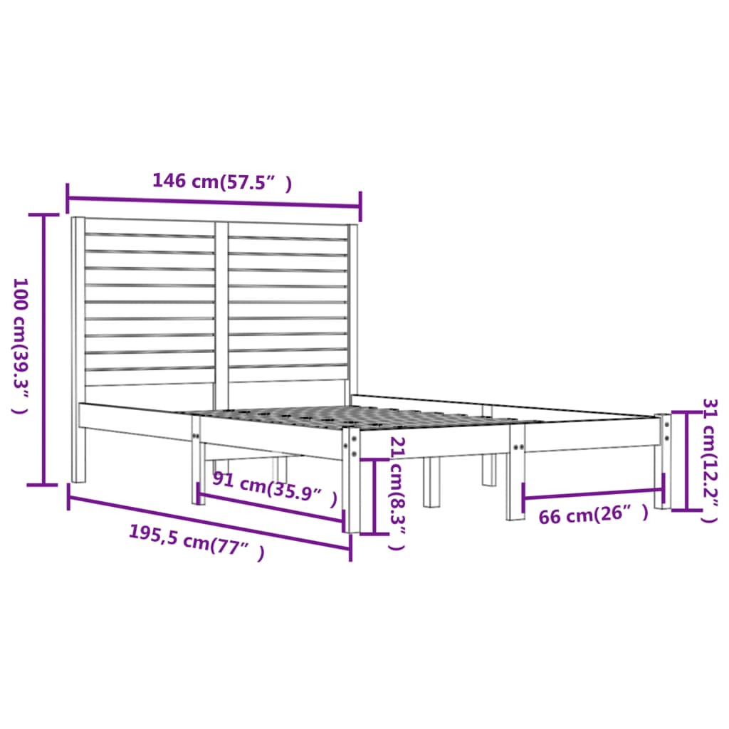 vidaXL Massivholzbett Schwarz 140x190 cm