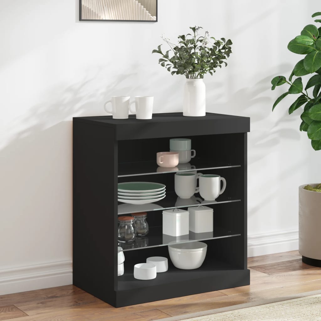 vidaXL Sideboard mit LED-Leuchten Schwarz 60,5x37x67 cm