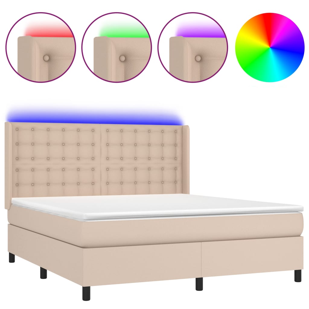 vidaXL Boxspringbett mit Matratze & LED Cappuccino-Braun 160x200cm