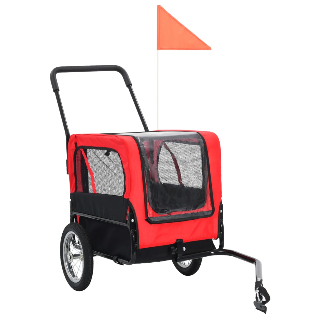 vidaXL 2-in-1 Fahrradanhänger für Hunde und Buggy Rot und Schwarz