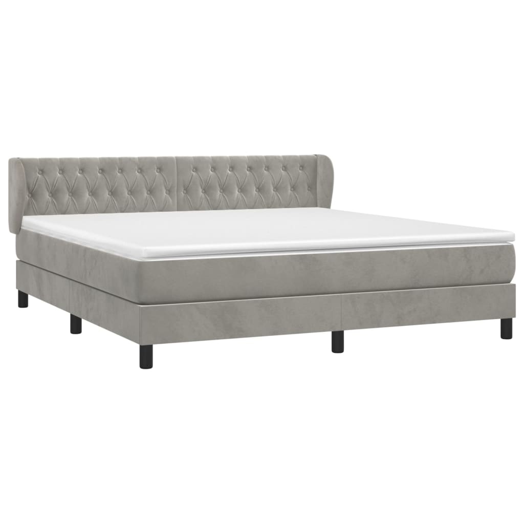 vidaXL Boxspringbett mit Matratze Hellgrau 180x200 cm Samt