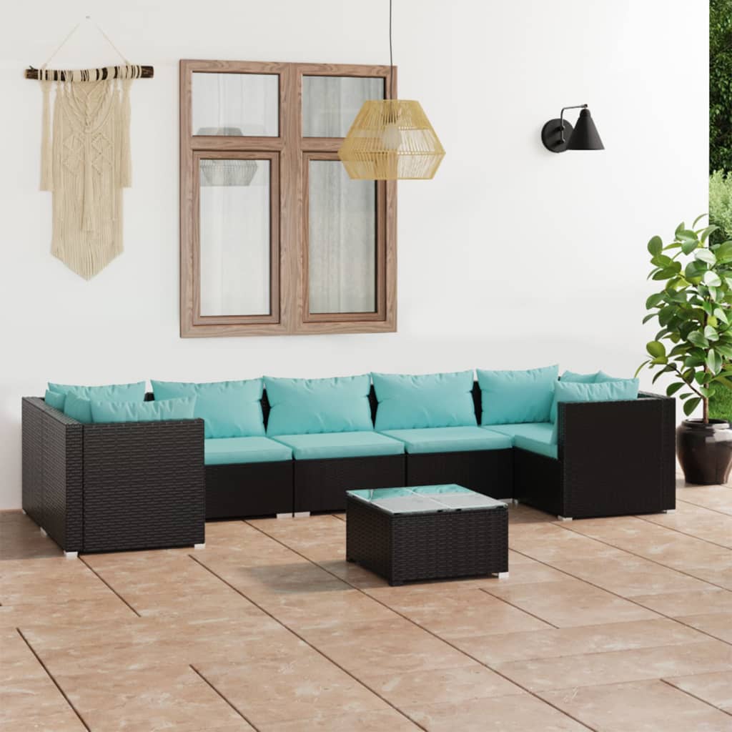 vidaXL 8-tlg. Garten-Lounge-Set mit Kissen Poly Rattan Schwarz