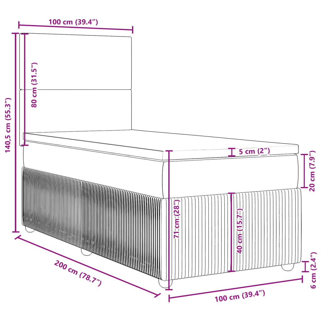 vidaXL Boxspringbett mit Matratze Hellgrau 100x200 cm Stoff