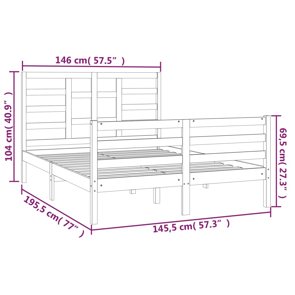 vidaXL Massivholzbett Weiß 140x190 cm