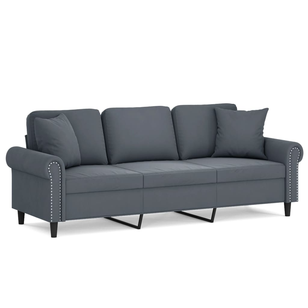 vidaXL 3-Sitzer-Sofa mit Zierkissen Dunkelgrau 180 cm Samt