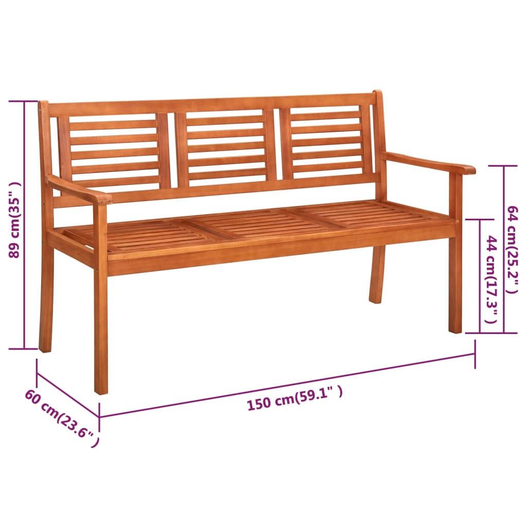 vidaXL 3-Sitzer-Gartenbank mit Auflage 150 cm Massivholz Eukalyptus