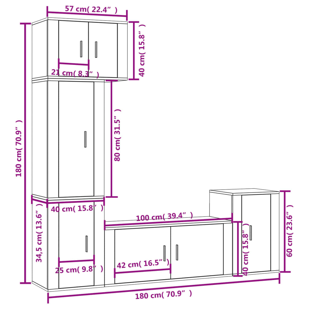 vidaXL 5-tlg. TV-Schrank-Set Räuchereiche Holzwerkstoff