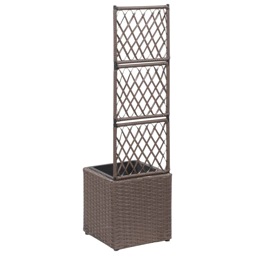 vidaXL Hochbeet mit Rankgitter 1 Topf 30x30x107 cm Poly Rattan Braun