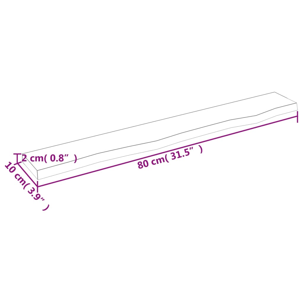 vidaXL Wandregal 80x10x2 cm Massivholz Eiche Unbehandelt