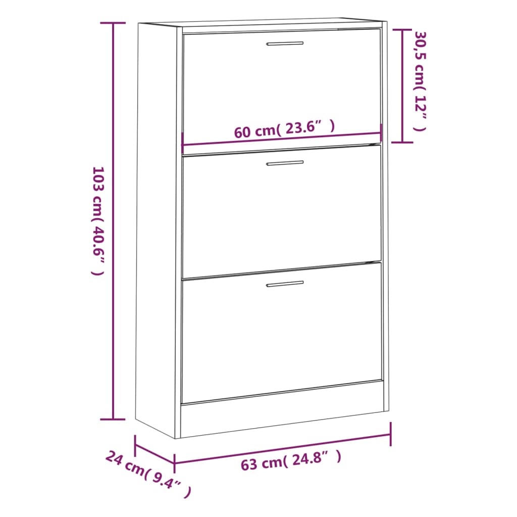 vidaXL Schuhschrank Weiß 63x24x103 cm Holzwerkstoff