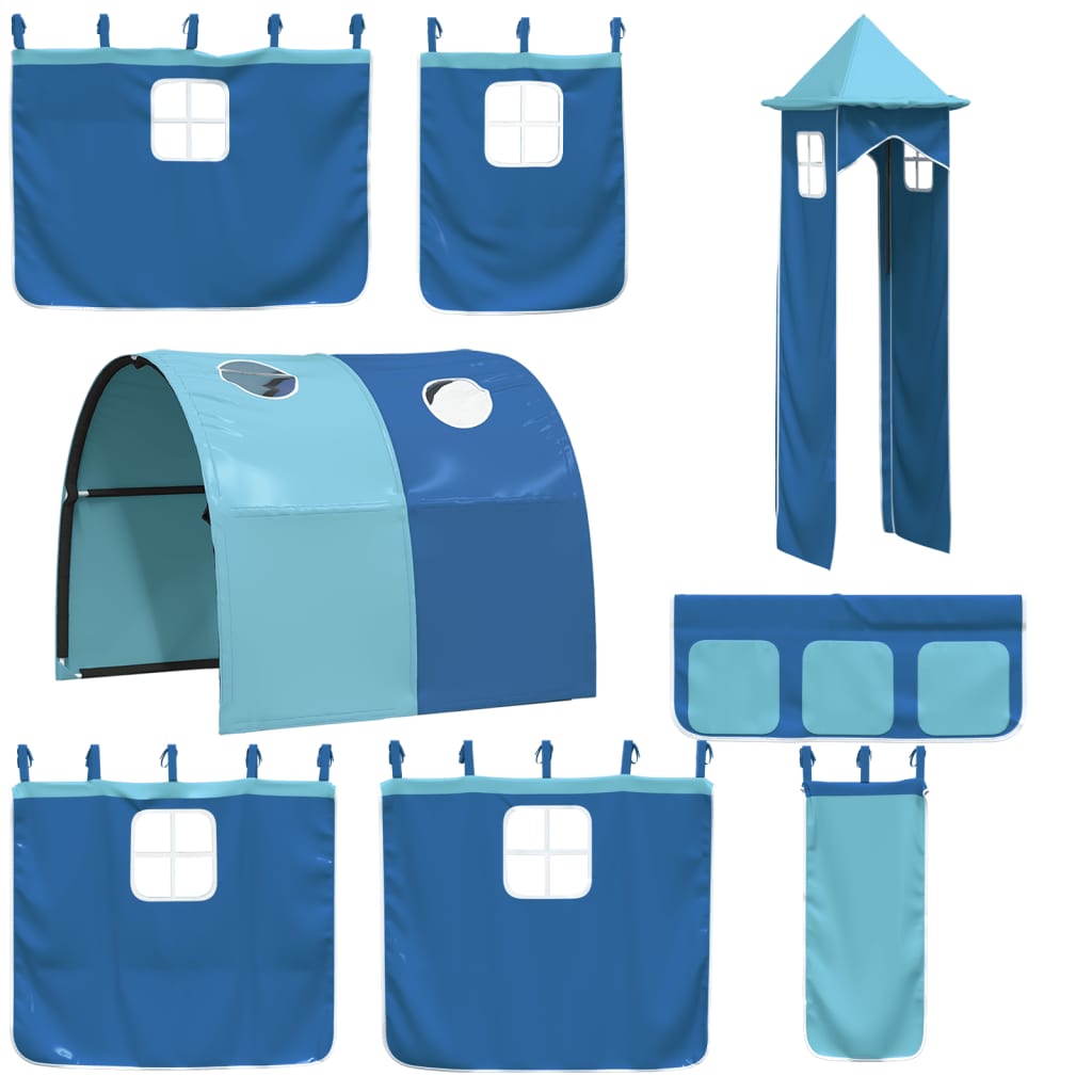 vidaXL Kinderhochbett mit Turm Blau 90x190 cm Massivholz Kiefer