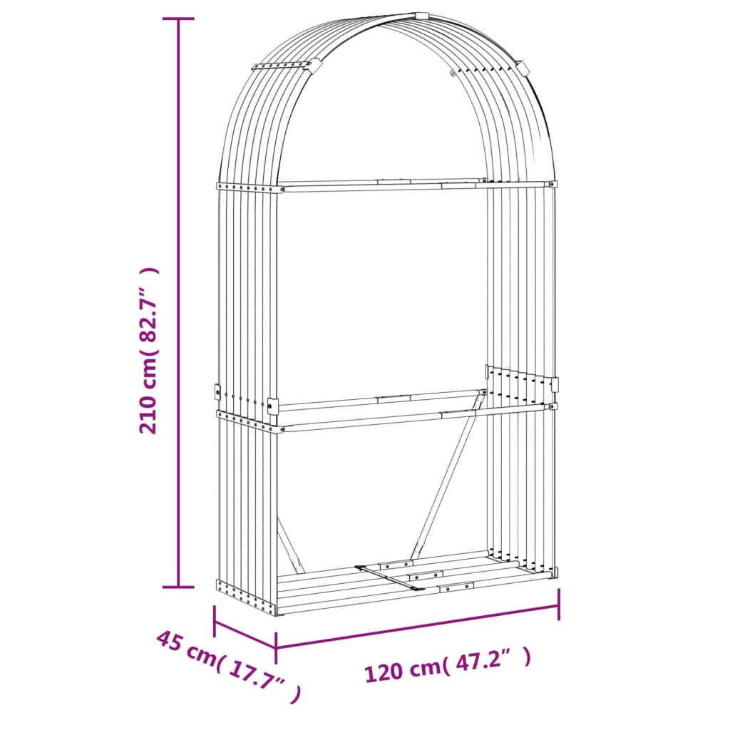 vidaXL Kaminholzunterstand Hellbraun 120x45x210 cm Verzinkter Stahl