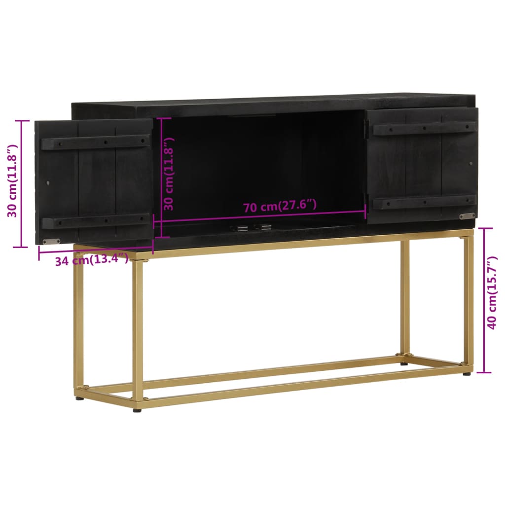 vidaXL Sideboard Schwarz und Golden 110x30x75 cm Massivholz Mango