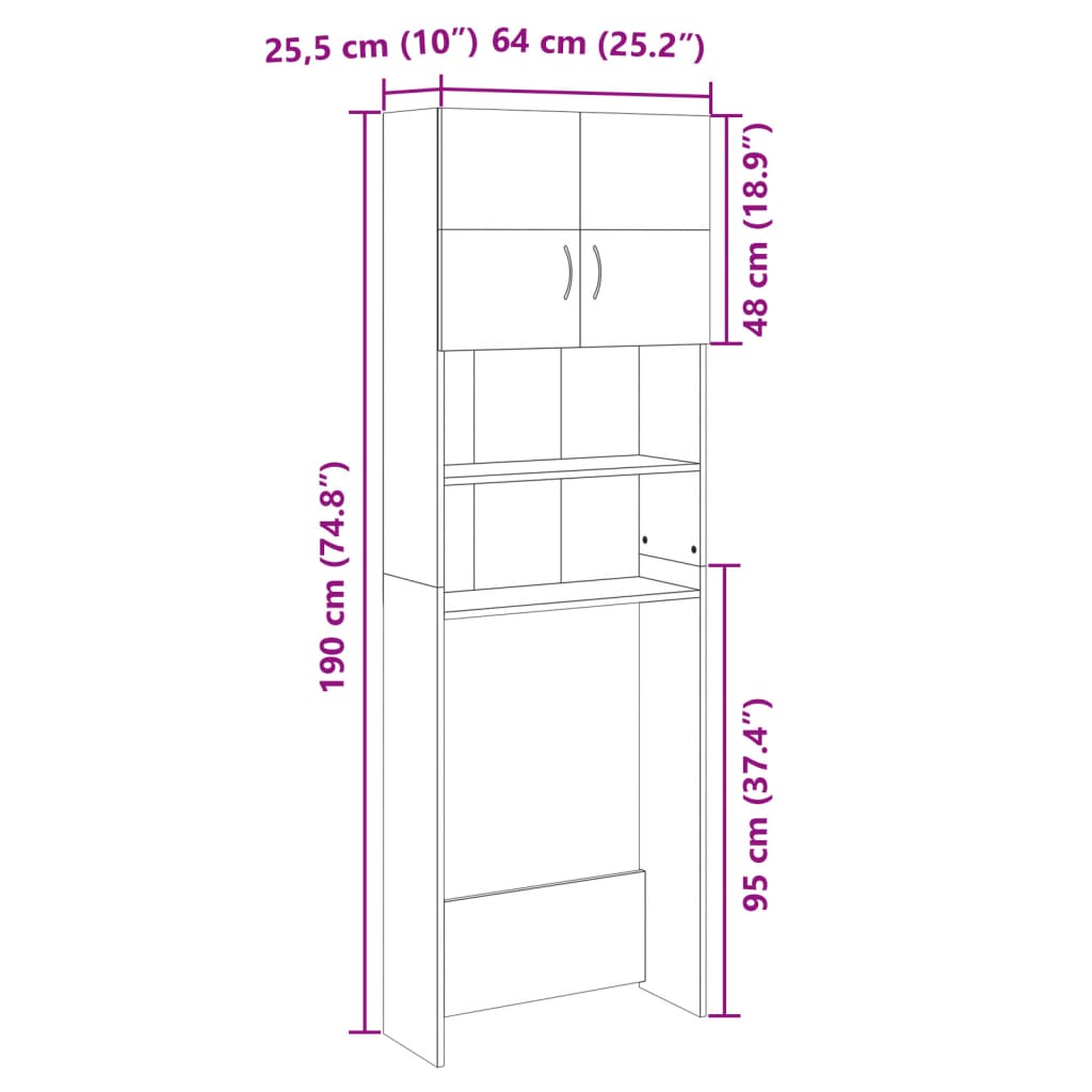 vidaXL Waschmaschinenschrank Sonoma-Eiche 64x25,5x190 cm Holzwerkstoff