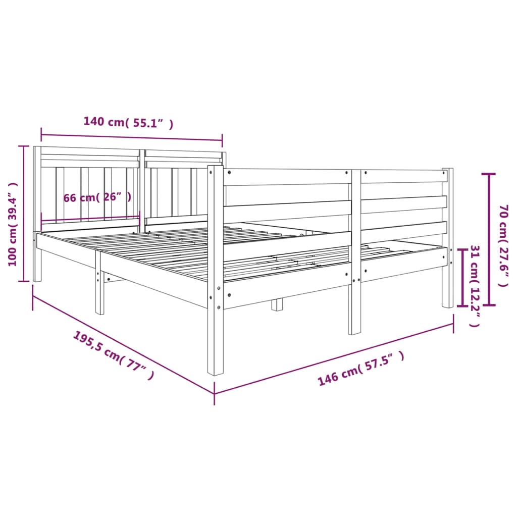 vidaXL Massivholzbett Grau 140x190 cm