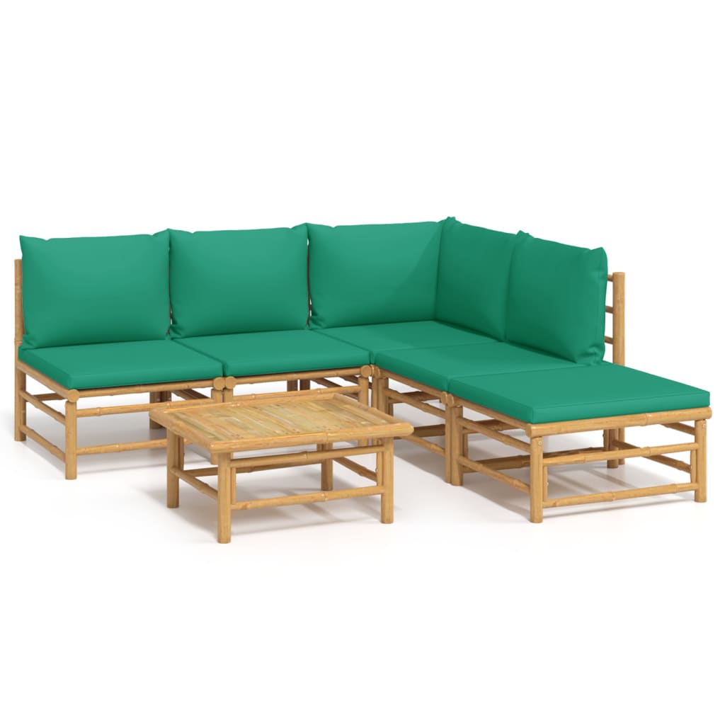 vidaXL 6-tlg. Garten-Lounge-Set mit Grünen Kissen Bambus