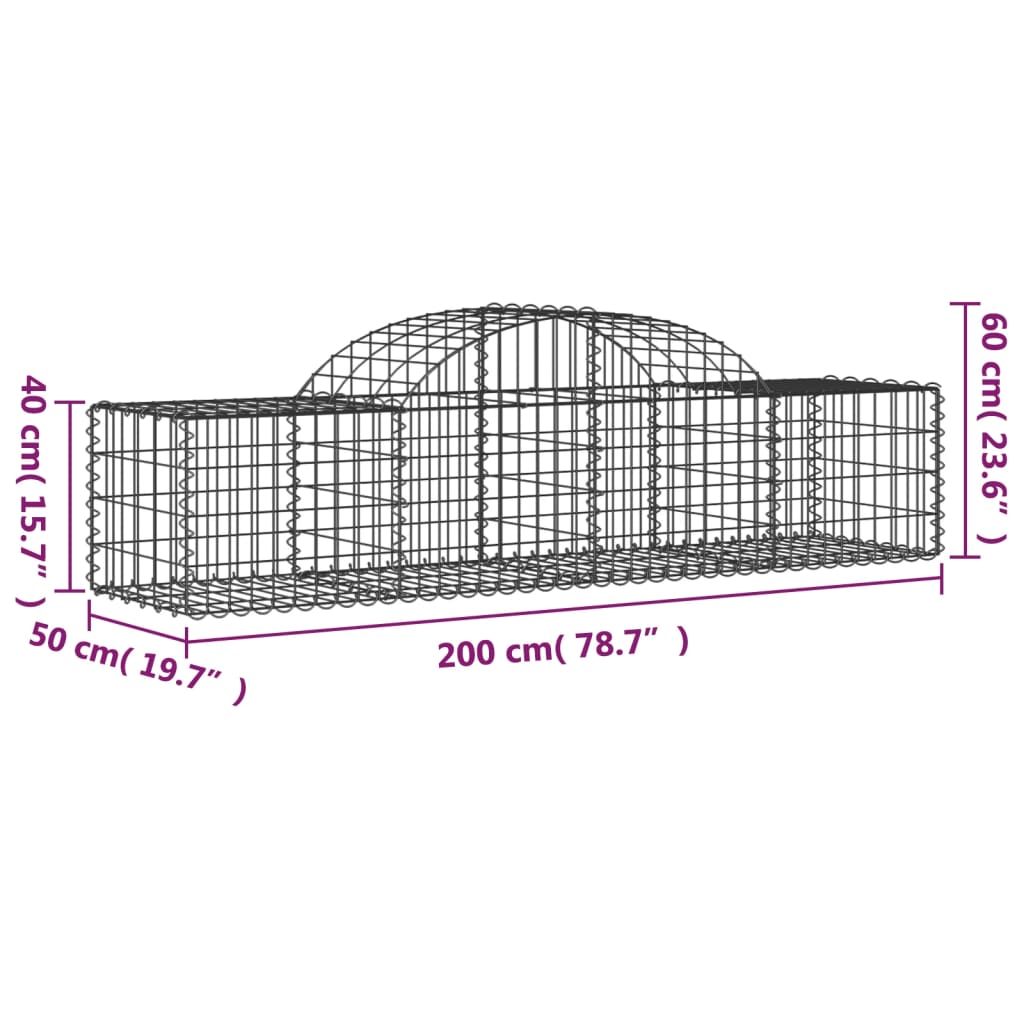 vidaXL Gabionen mit Hochbogen 12 Stk. 200x50x40/60 cm Verzinktes Eisen