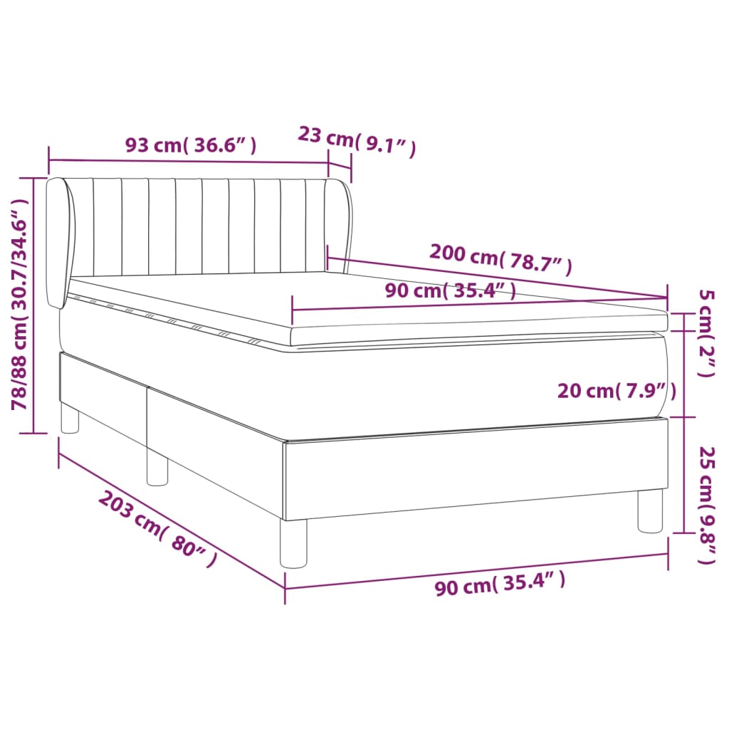 vidaXL Boxspringbett mit Matratze Hellgrau 90x200 cm Stoff