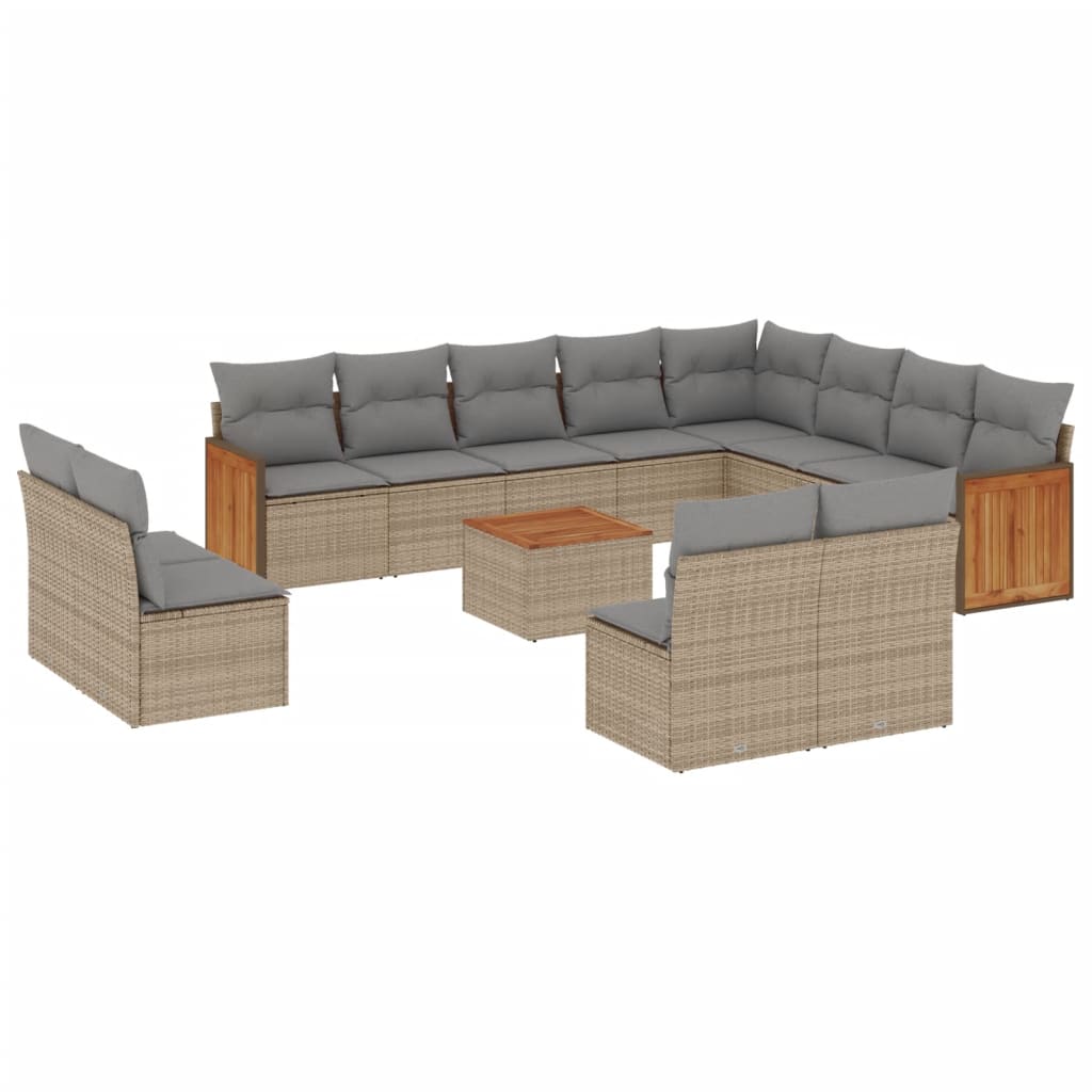 vidaXL 13-tlg. Garten-Sofagarnitur mit Kissen Beige Poly Rattan