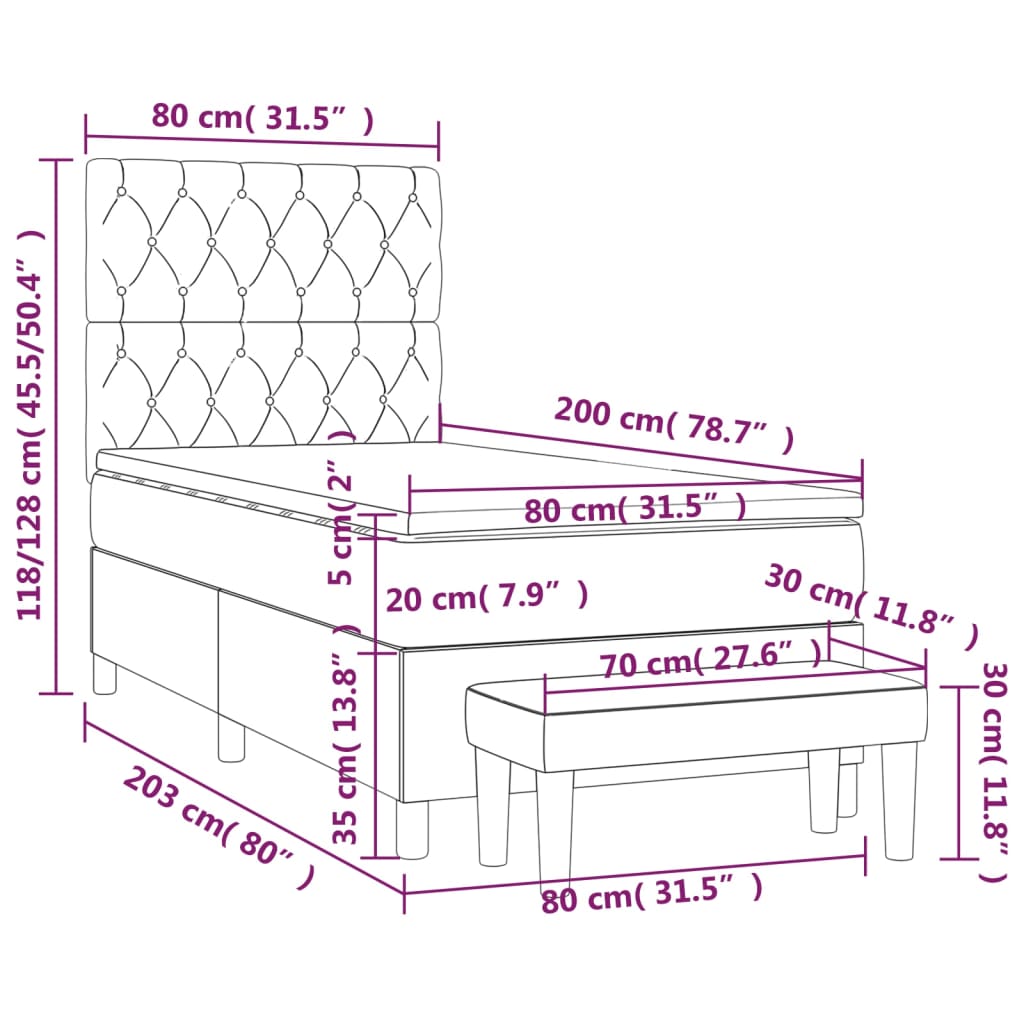 vidaXL Boxspringbett mit Matratze Dunkelgrau 80x200 cm Samt