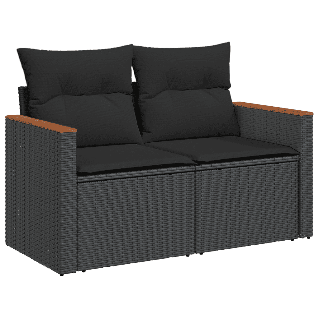 vidaXL 11-tlg. Garten-Sofagarnitur mit Kissen Schwarz Poly Rattan